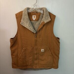 Carhartt Washed Duck Mock Neck Vest Sherpa Lined Brown 104277-BRN Large Tall